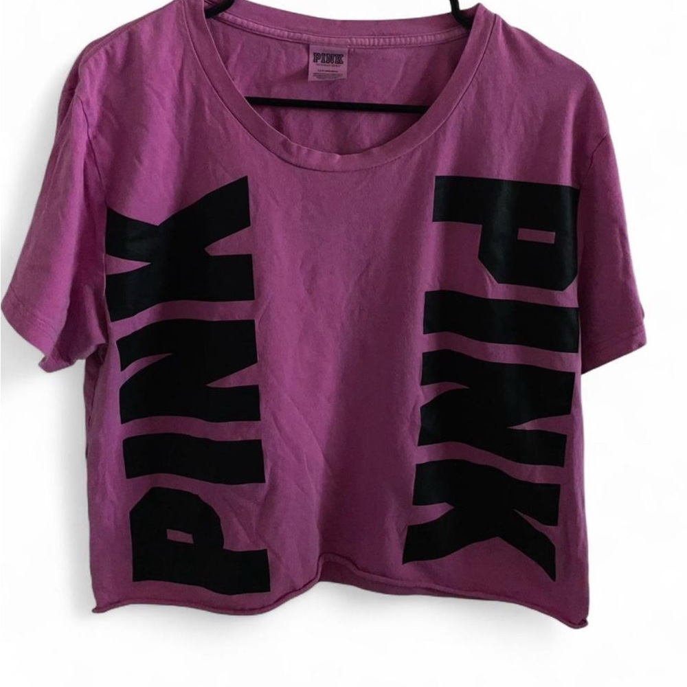 PINK Victoria's Secret Pink/Purple Crop Top with Black Lettering